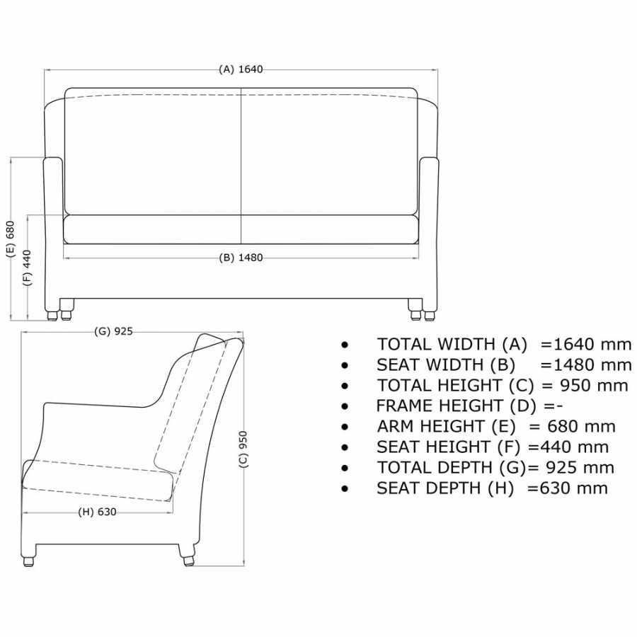4 Seasons Outdoor Brighton 2.5 Seater Bench With 4 Cushions In Pure - Diagram