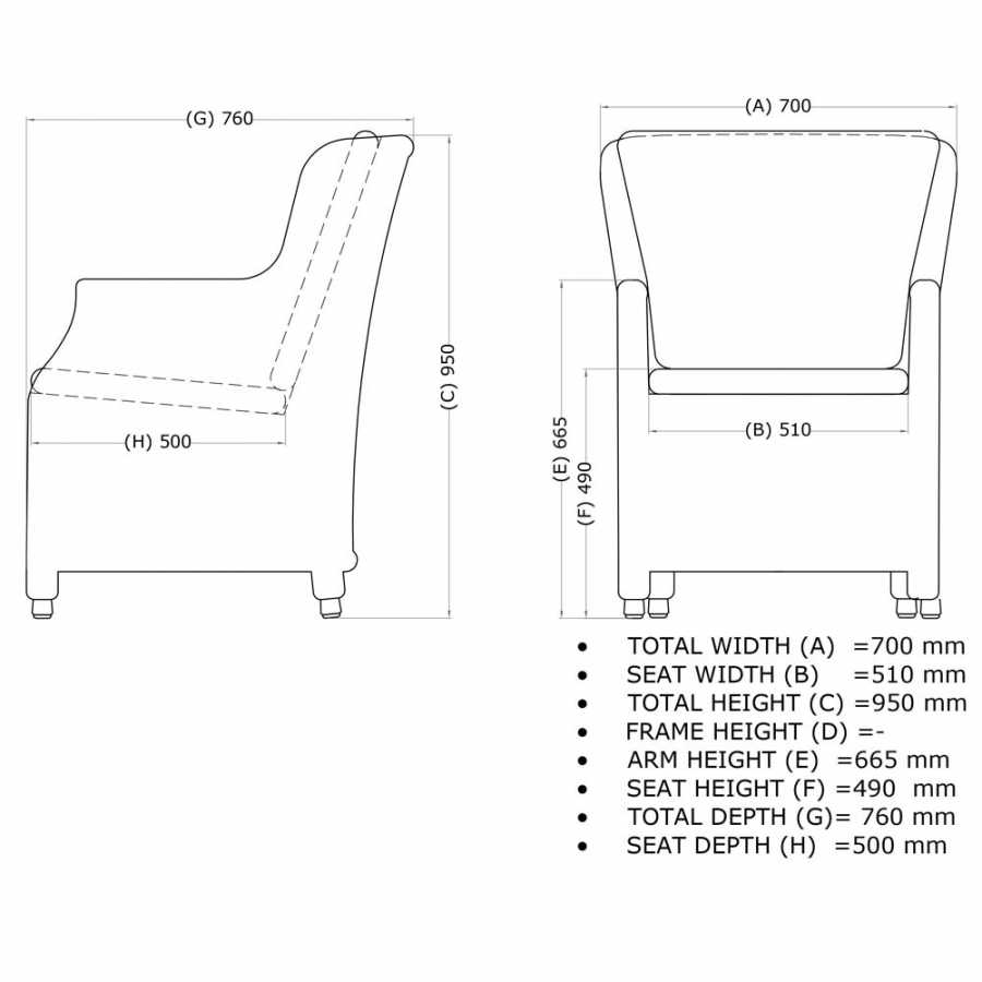 4 Seasons Outdoor Brighton 6 Seat Dining Set In Pure - Chair - Diagram