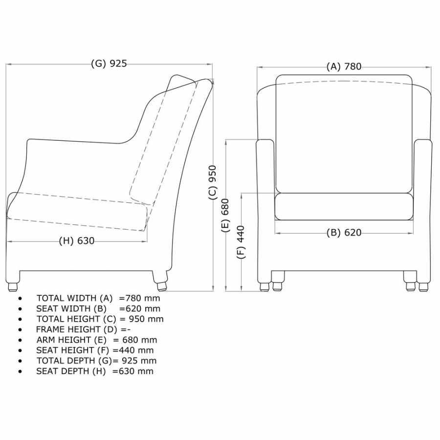 4 Seasons Outdoor Brighton Living Chair With 2 Cushions In Pure - Diagram