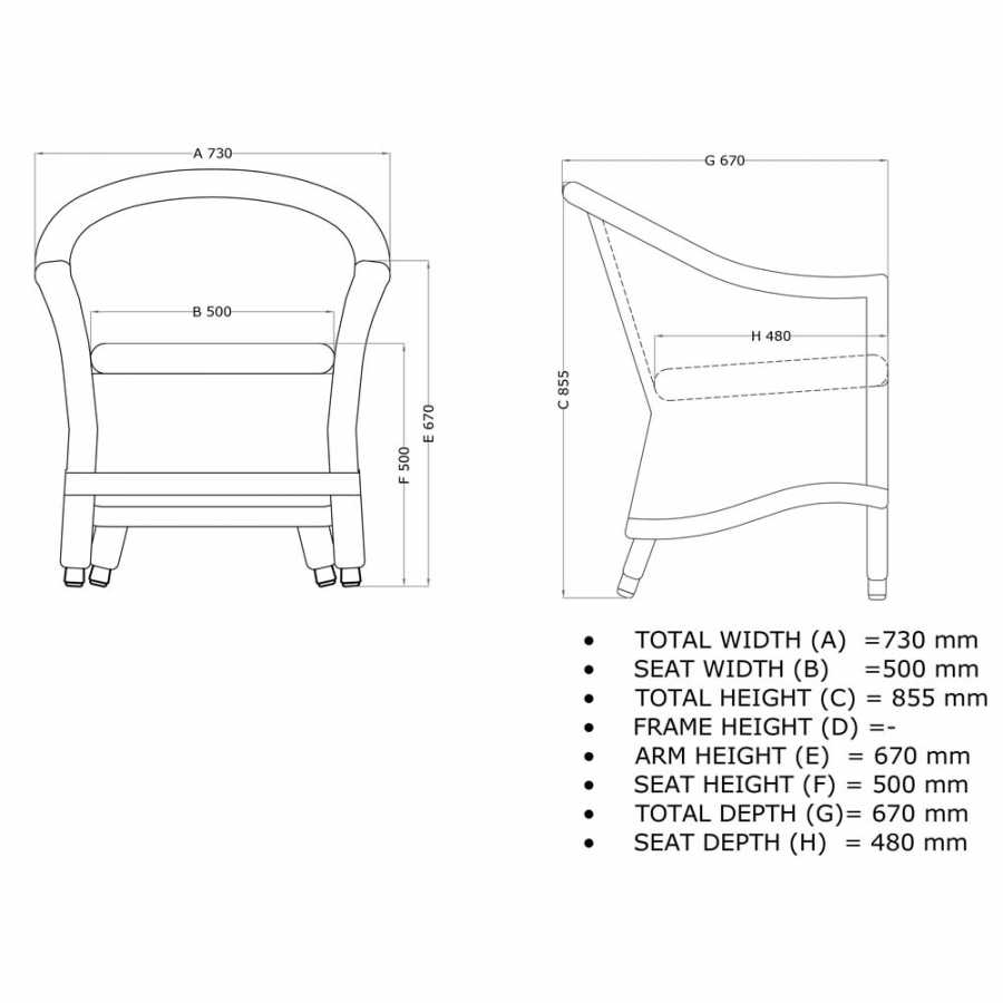 4 Seasons Outdoor Chester Dining Chair With Cushion In Pure - Diagram