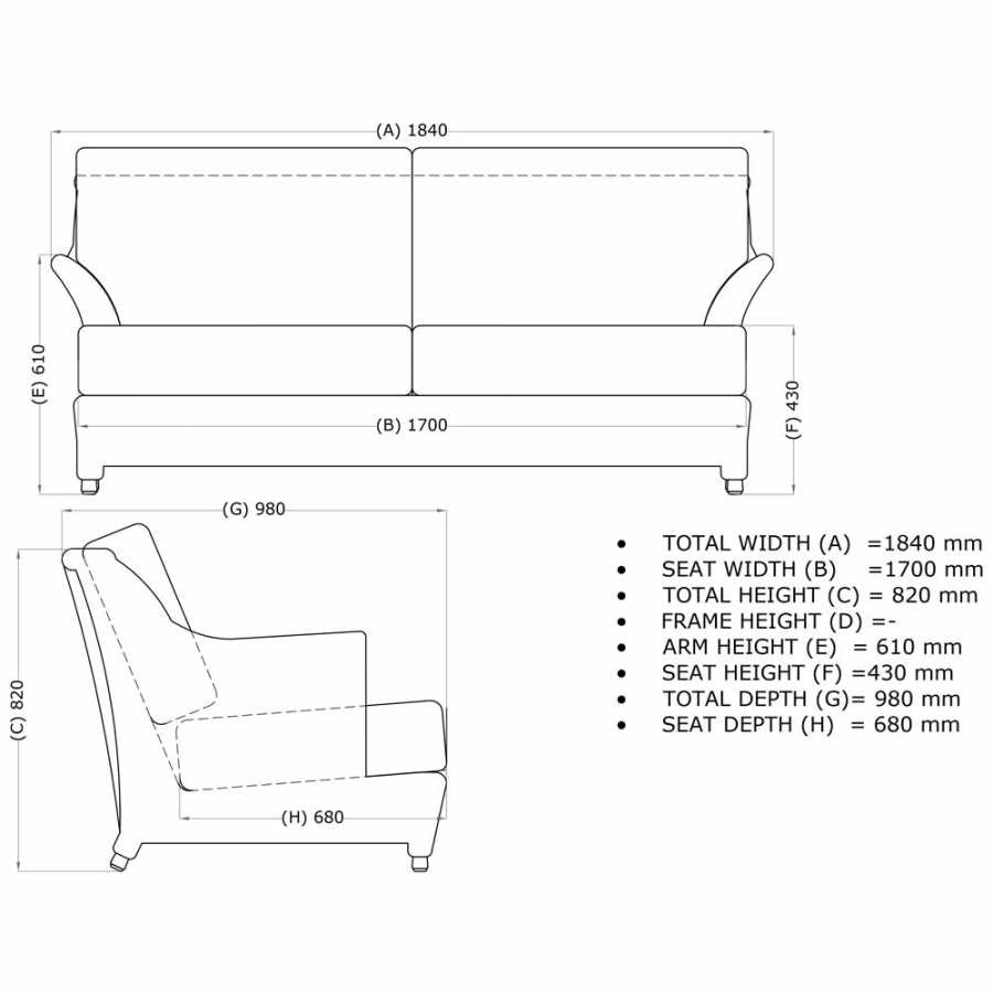 4 Seasons Outdoor Valentine 2.5 Seater Bench With 4 Cushions In Pure - Diagram