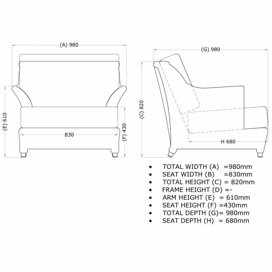 4 Seasons Outdoor Valentine Living Chair With 2 Cushions In Pure - Diagram