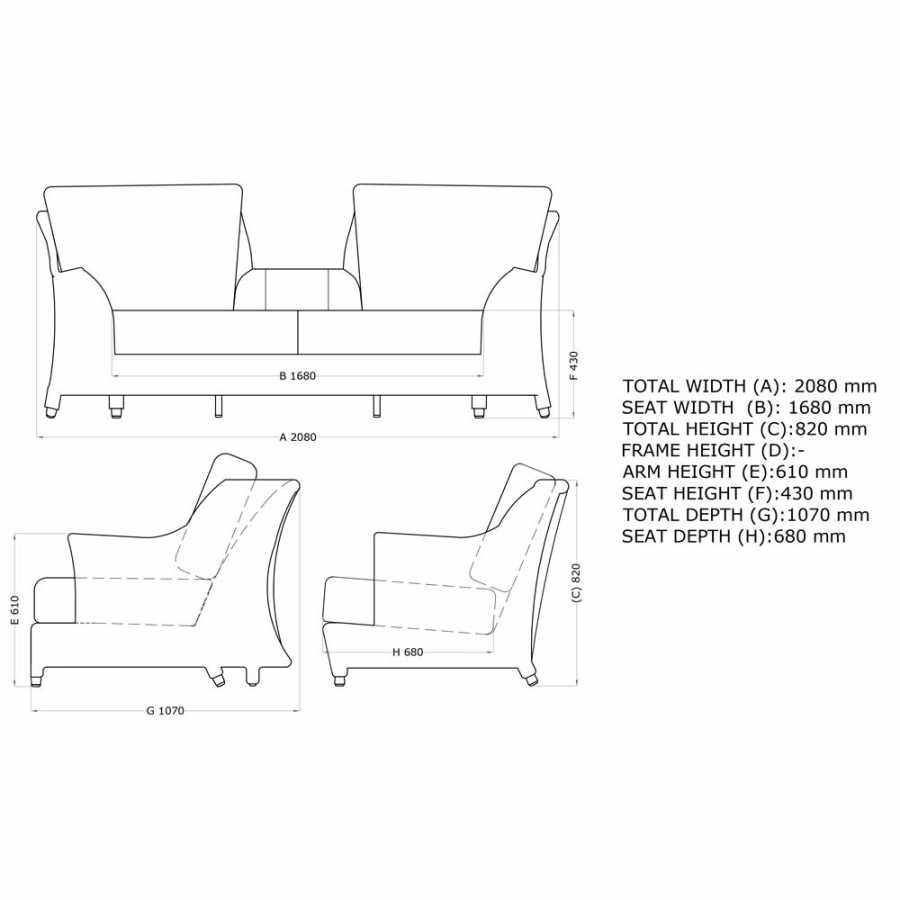 4 Seasons Outdoor Valentine Love Seat With 4 Cushions In Pure - Diagram