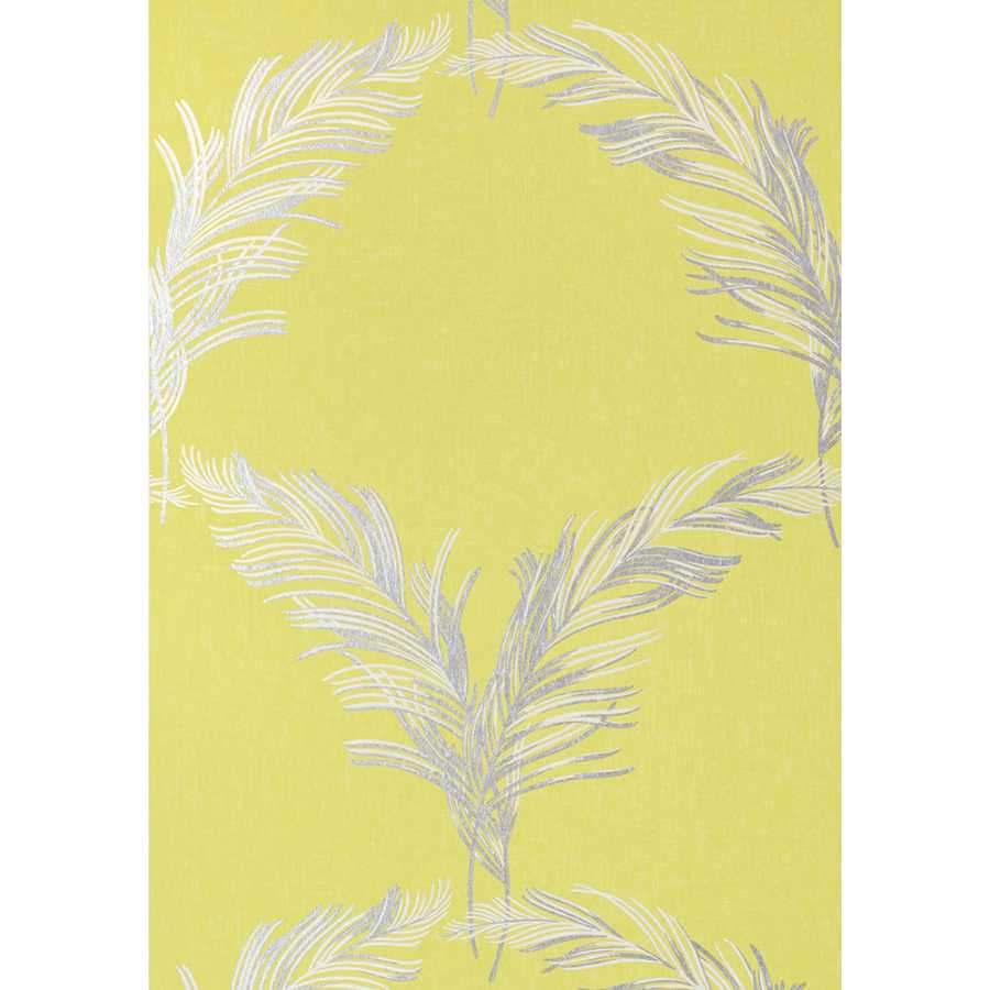 Anna French Watermark Plumes AT7925 Metallic Silver on Citron Wallpaper