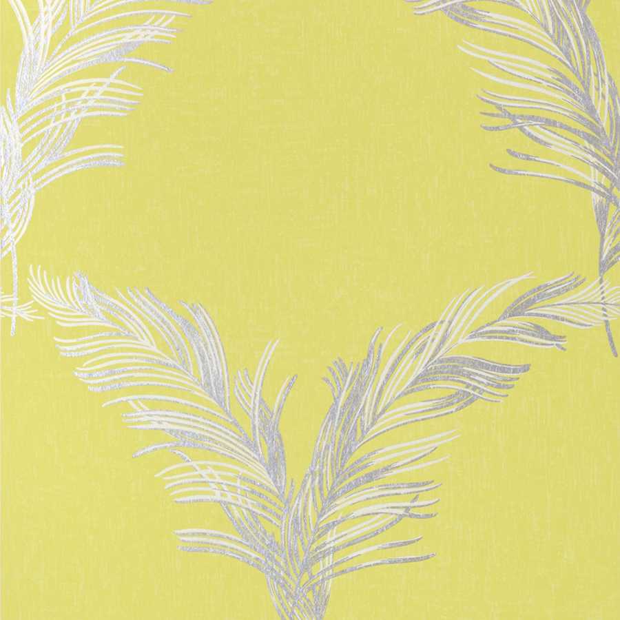 Anna French Watermark Plumes AT7925 Metallic Silver on Citron Wallpaper