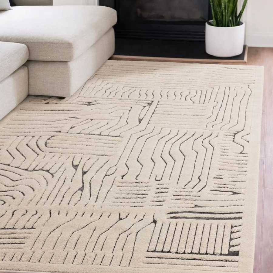 Asiatic London Easy Living Valley Rug - Ivory & Charcoal Route