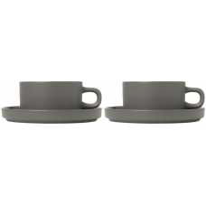 Blomus Pilar Tea Cups & Saucers - Set of 2 - Pewter
