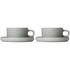 Blomus Pilar Tea Cups & Saucers - Set of 2 - Mirage Grey