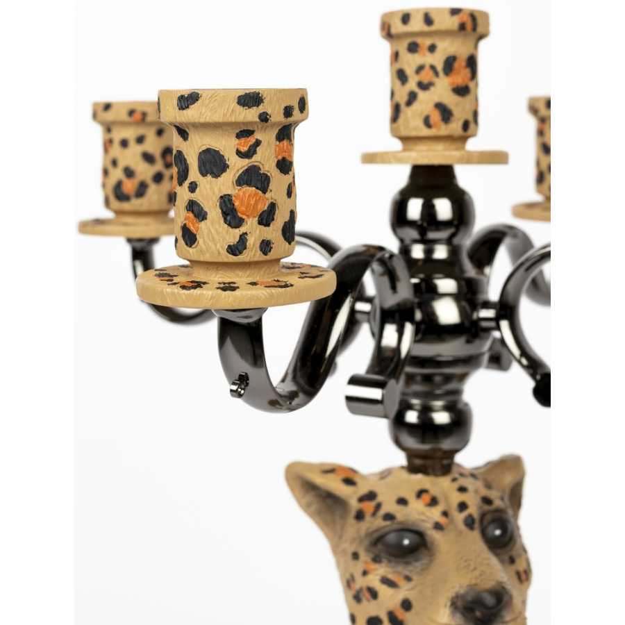 Bold Monkey Proudly Crowned Panther Candle Holder - Spotted