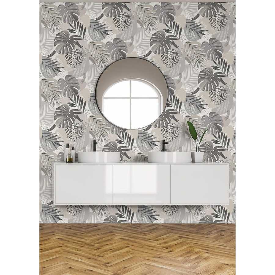 Brand Mckenzie Tropical Daze Abstract Jungle BMTD001/01B Wallpaper - Putty Grey