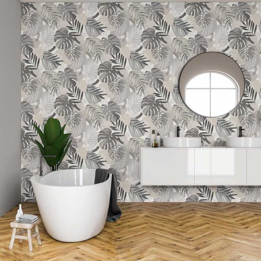 Brand Mckenzie Tropical Daze Abstract Jungle BMTD001/01B Wallpaper - Putty Grey