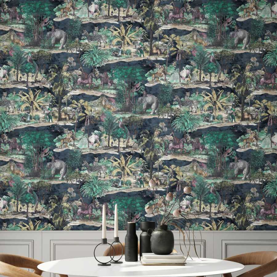 Brand Mckenzie Tropical Daze Animal Islands BMTD001/04B Wallpaper - Midnight Blue