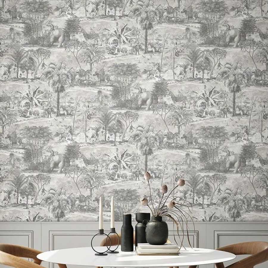 Brand Mckenzie Tropical Daze Animal Islands BMTD001/04C Wallpaper - Muted Grey