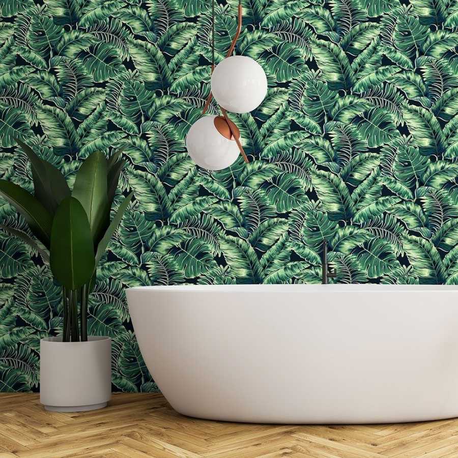 Brand Mckenzie Tropical Daze Banana Leaves Standard BMTD001/06C Wallpaper - Leaf Green