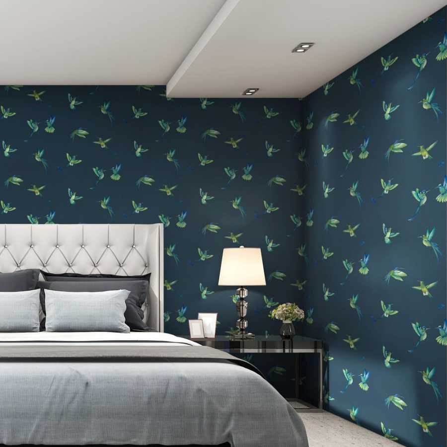 Brand Mckenzie Tropical Daze Exotic Birds BMTD001/08C Wallpaper - Midnight Blue