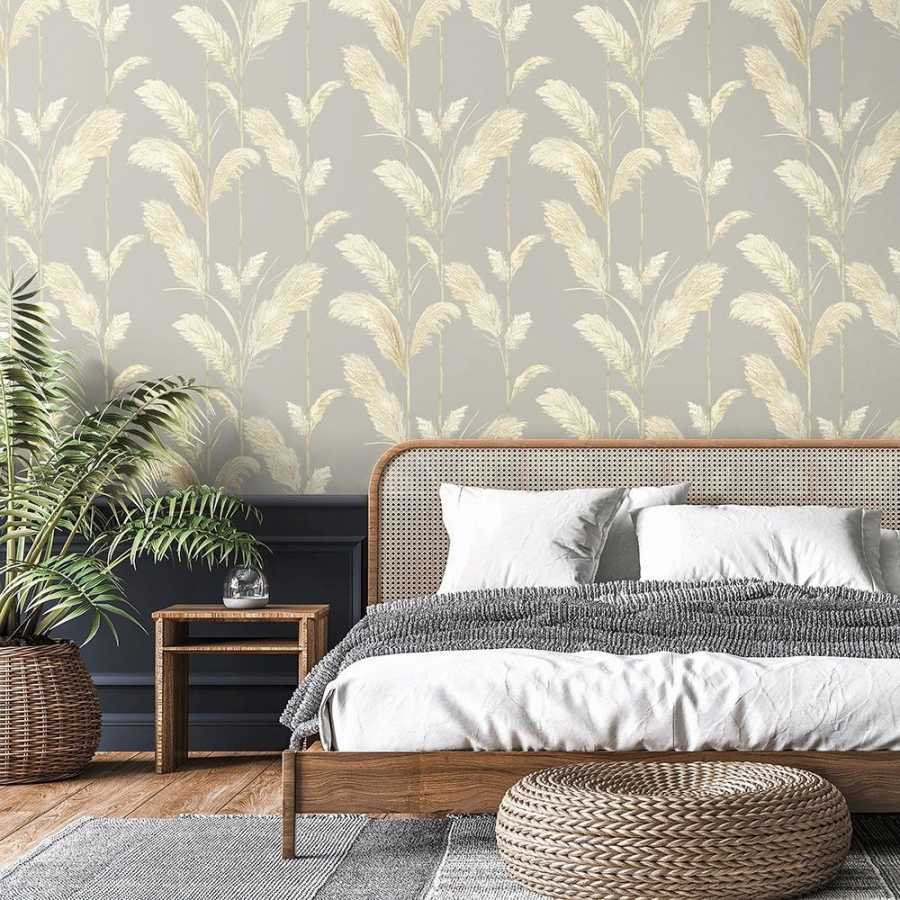 Brand Mckenzie Tropical Daze Pampas Grass  BMTD001/10B Wallpaper - Neutral Grey