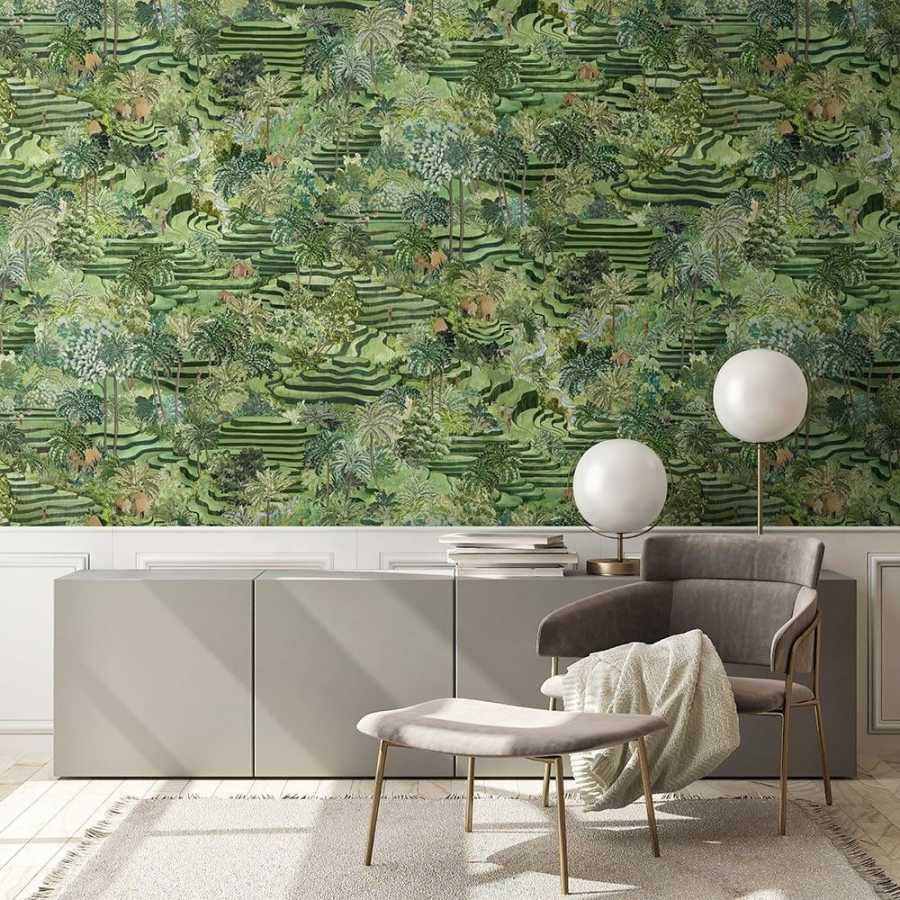 Brand Mckenzie Tropical Daze Rice Terrace Standard BMTD001/11B Wallpaper - Grass Green