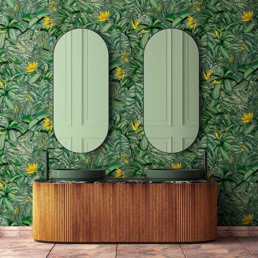 Brand Mckenzie Tropical Daze Tropical Forest BMTD001/15B Wallpaper - Dark Green & Yellow