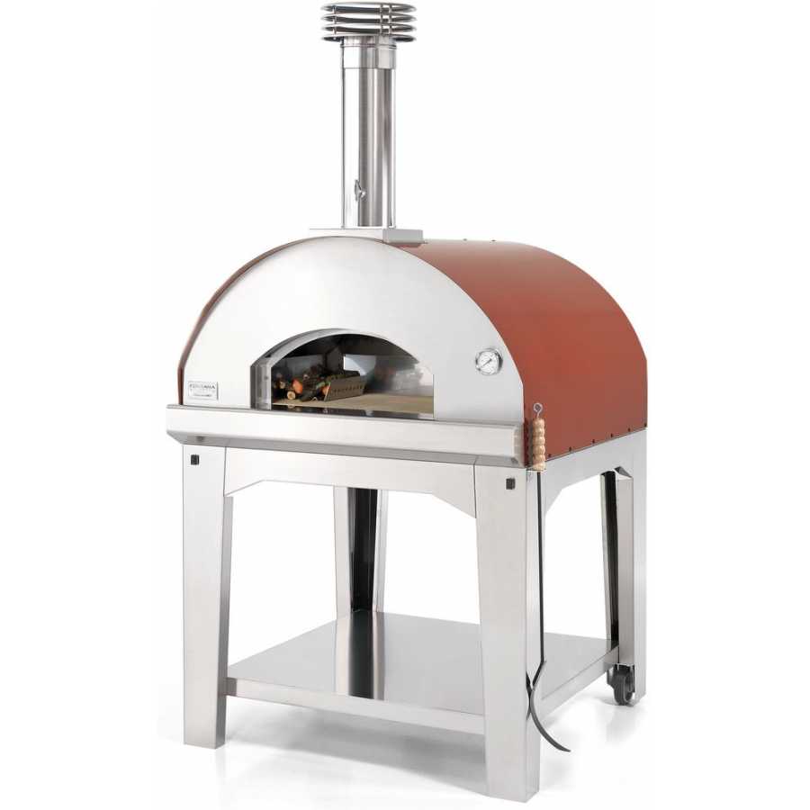 Fontana Marinara Wood Fired Pizza Oven With Trolley - Rosso & Silver