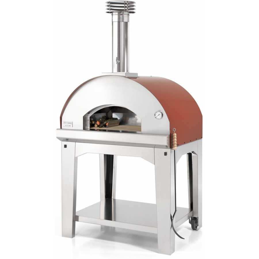 Fontana Mangiafuoco Wood Fired Pizza Oven With Trolley - Rosso & Silver
