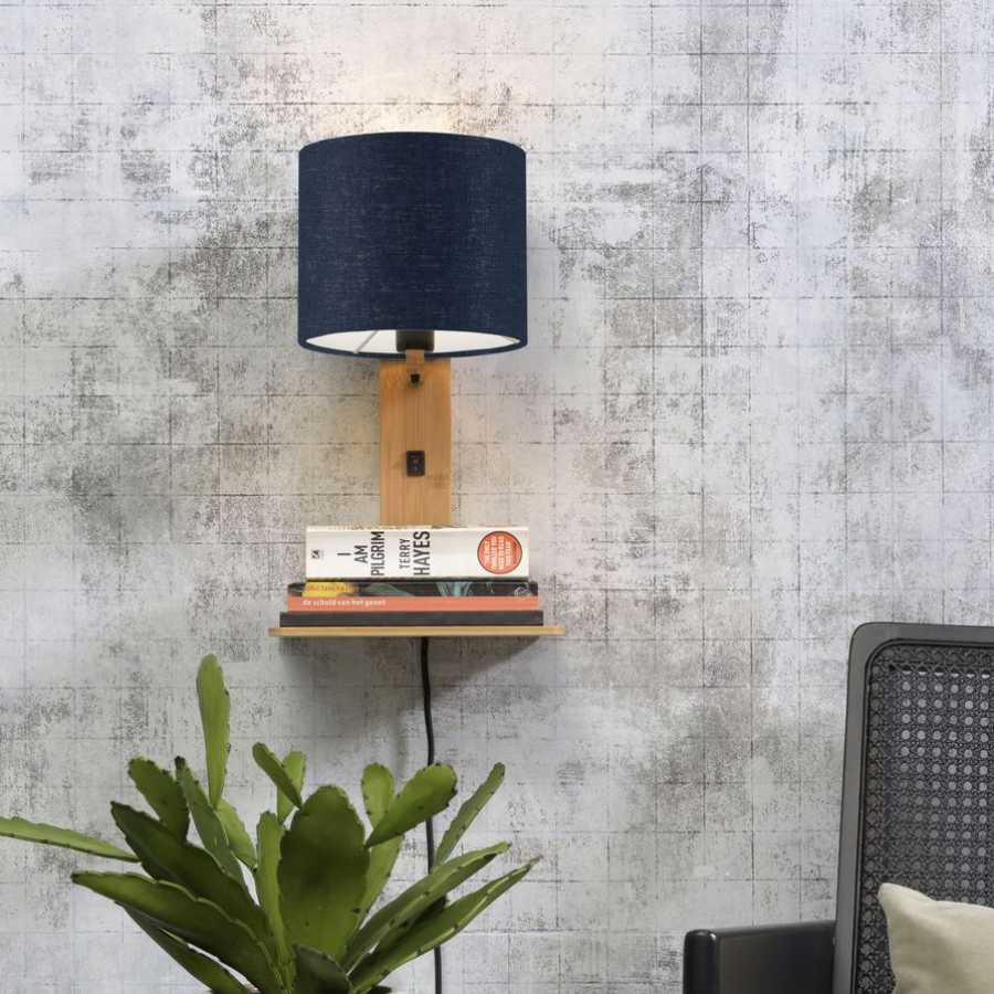 Good&Mojo Andes Wall Light With Shelf - Denim Blue & Natural