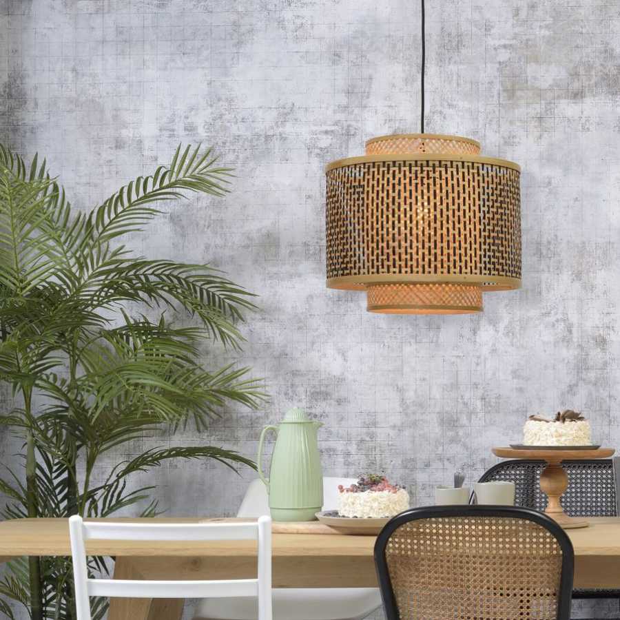 Good&Mojo Bhutan Round Pendant Light - Black & Natural - Medium