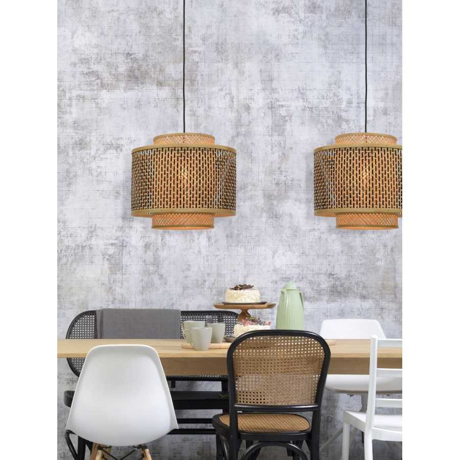 Good&Mojo Bhutan Round Pendant Light - Black & Natural - Medium