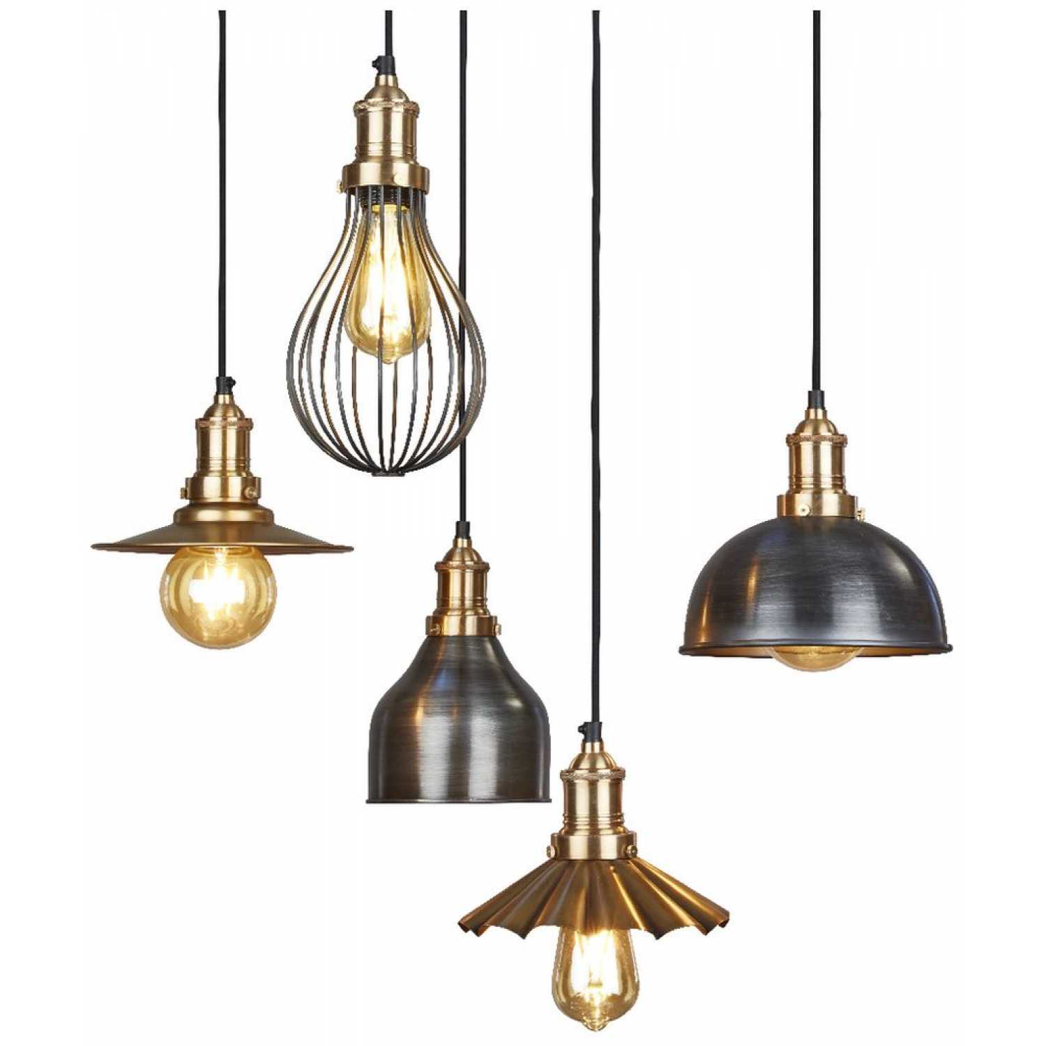 Industville Brooklyn 5 Wire Pendant Light With Shades - Brass | Naken ...