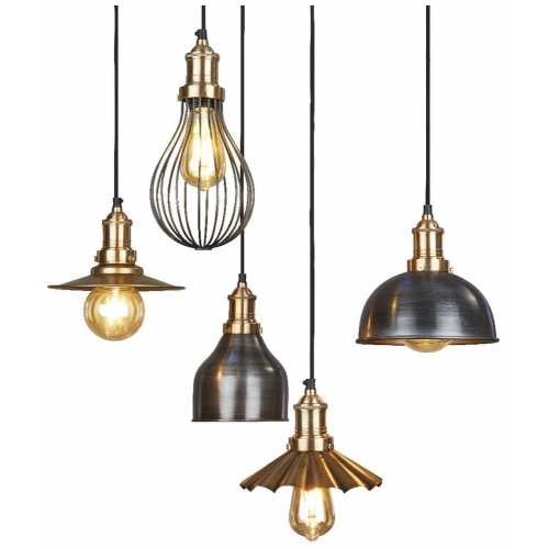 Industville Brooklyn 5 Wire Pendant Light With Shades - Brass