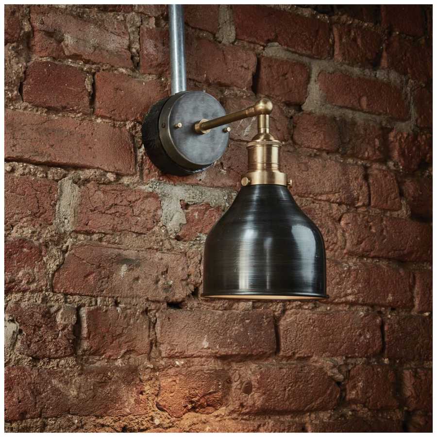Industville Brooklyn Cone Wall Light - 7 Inch - Pewter - Brass Holder