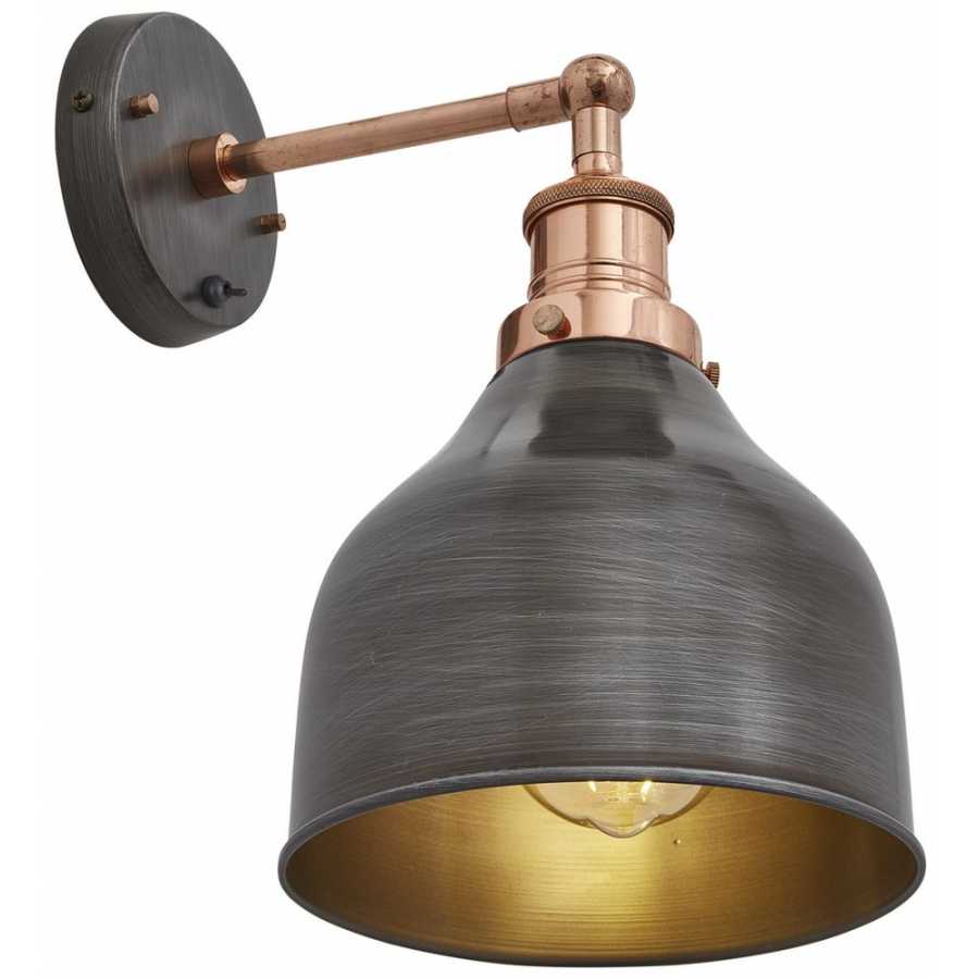 Industville Brooklyn Cone Wall Light - 7 Inch - Pewter - Copper Holder