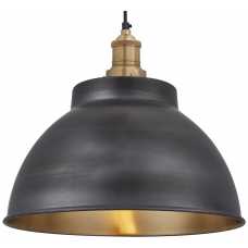 Industville Brooklyn Dome Pendant Light - 13 Inch - Pewter & Brass
