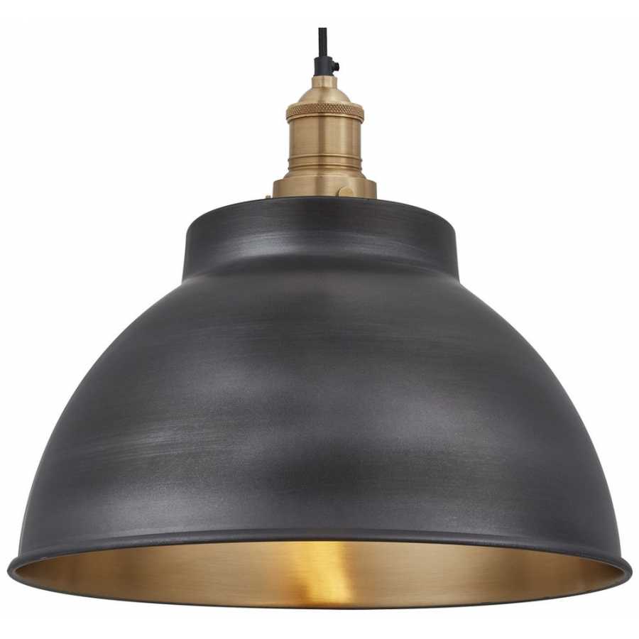 Industville Brooklyn Dome Pendant Light - 13 Inch - Pewter & Brass - Brass Holder