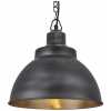 Industville Brooklyn Dome Pendant Light With Chain - 13 Inch - Pewter & Brass