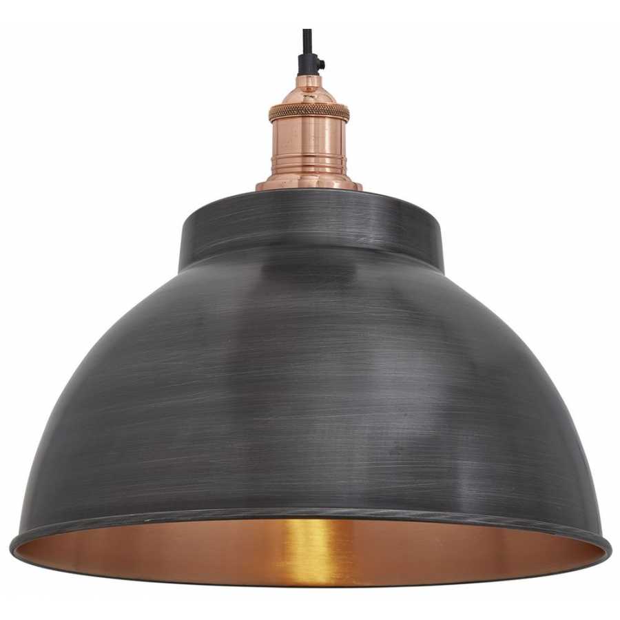 Industville Brooklyn Dome Pendant Light - 13 Inch - Pewter & Copper - Copper Holder
