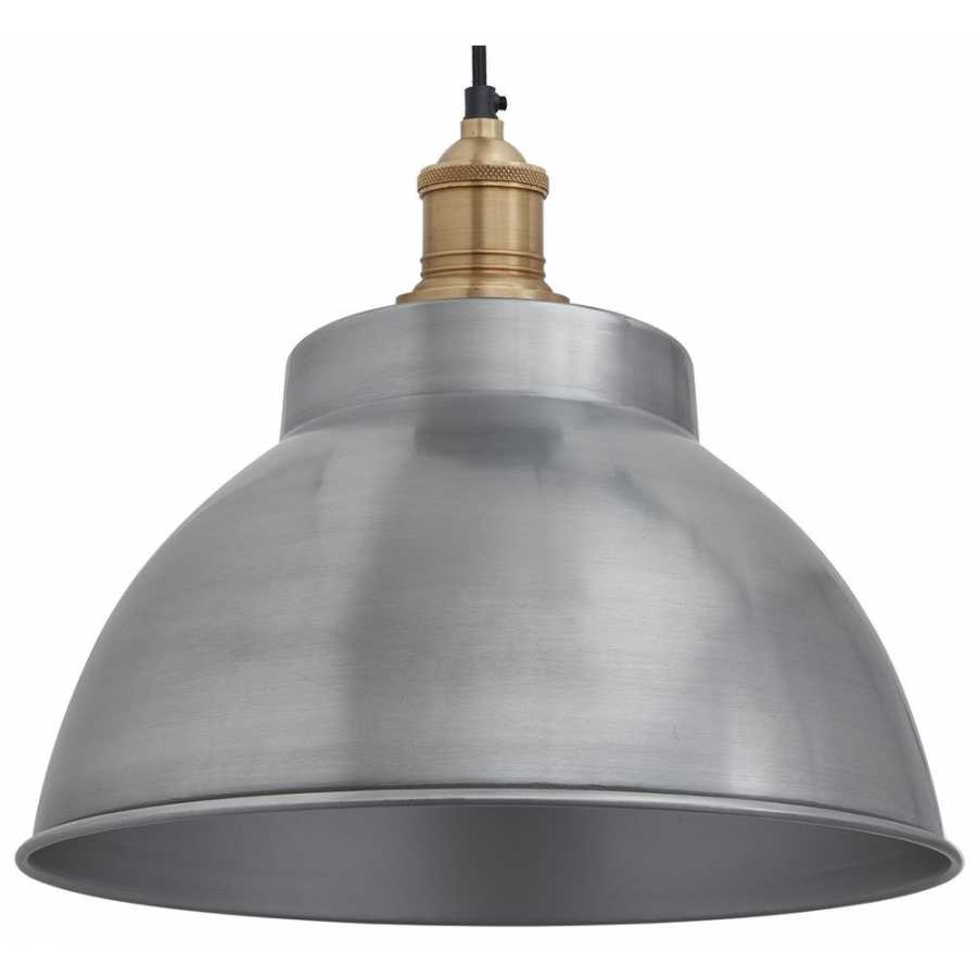 Industville Brooklyn Dome Pendant Light - 13 Inch - Light Pewter - Brass Holder