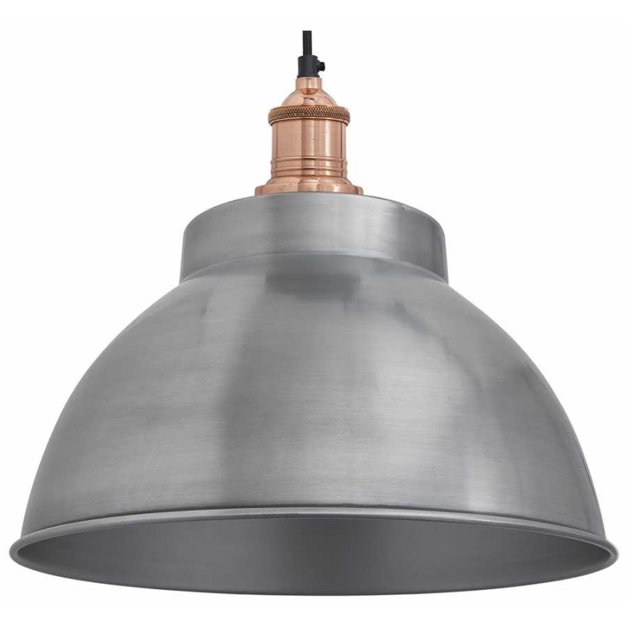 Industville Brooklyn Dome Pendant Light - 13 Inch - Light Pewter - Copper Holder