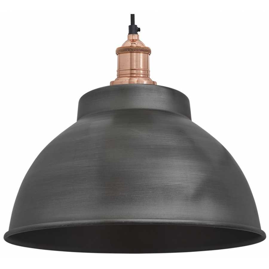 Industville Brooklyn Dome Pendant Light - 13 Inch - Pewter - Copper Holder