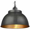 Industville Brooklyn Dome Pendant Light With Chain - 17 Inch - Pewter & Brass