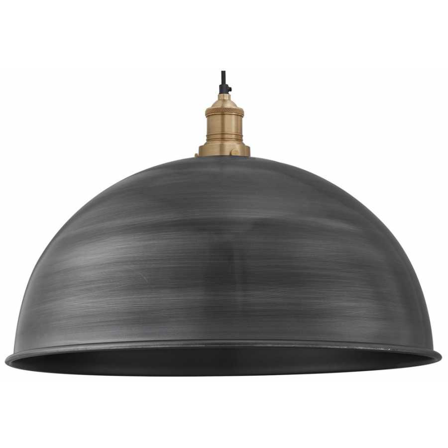 Industville Brooklyn Dome Pendant Light - 18 Inch - Pewter - Brass Holder