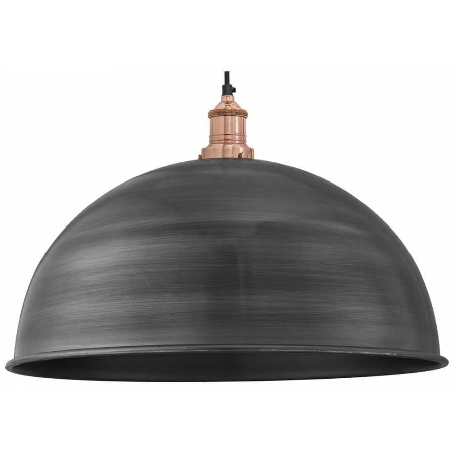 Industville Brooklyn Dome Pendant Light - 18 Inch - Pewter - Copper Holder