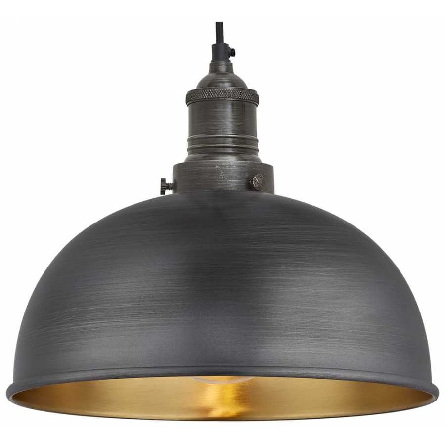 Industville Brooklyn Dome Pendant Light - 8 Inch - Pewter & Brass - Pewter Holder