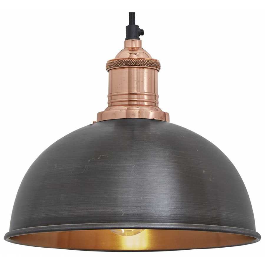 Industville Brooklyn Dome Pendant Light - 8 Inch - Pewter & Copper - Copper Holder