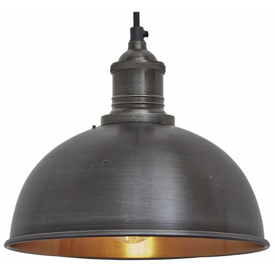 Industville Brooklyn Dome Pendant Light - 8 Inch - Pewter & Copper - Pewter Holder