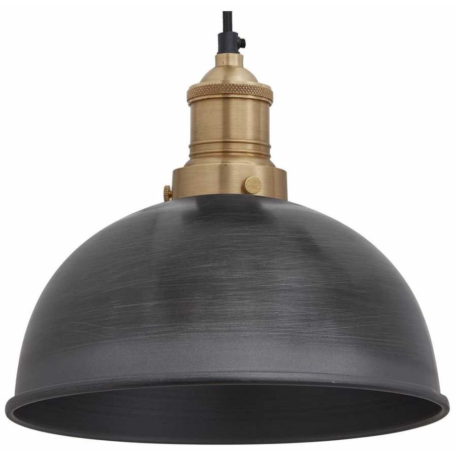 Industville Brooklyn Dome Pendant Light - 8 Inch - Pewter - Brass Holder