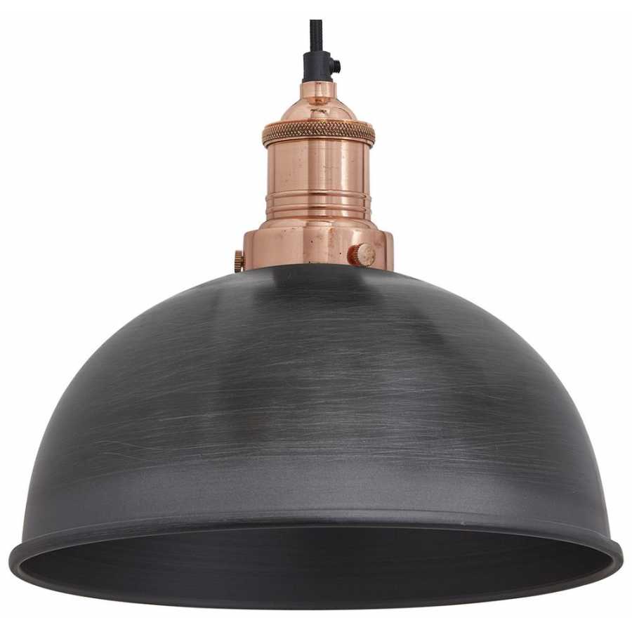Industville Brooklyn Dome Pendant Light - 8 Inch - Pewter - Copper Holder