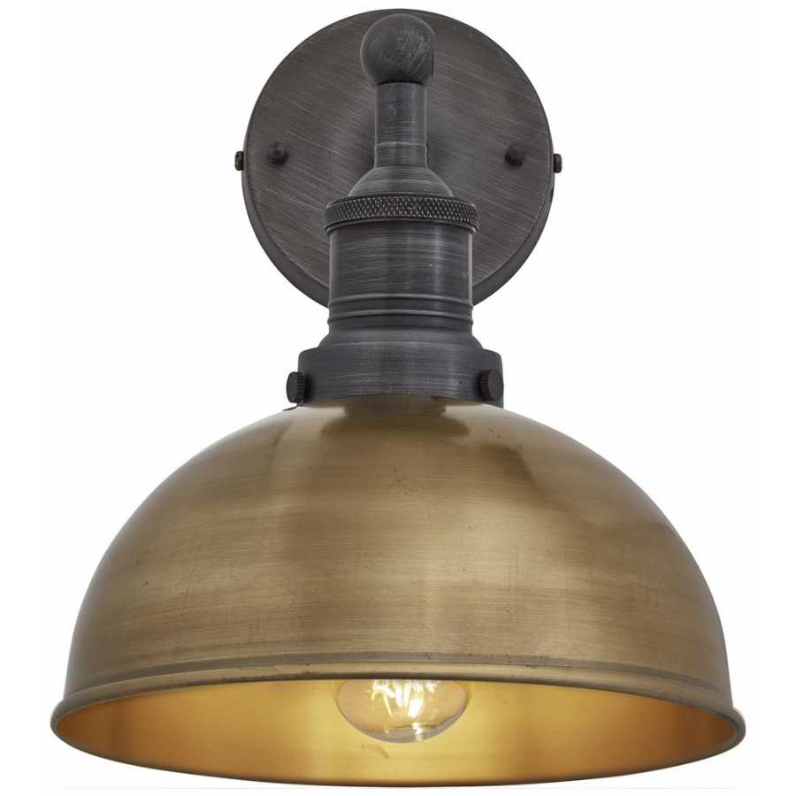Industville Brooklyn Dome Wall Light - 8 Inch - Brass - Pewter Holder