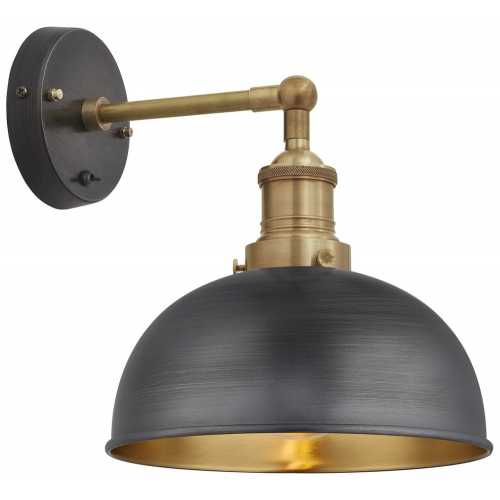 Industville Brooklyn Dome Wall Light - 8 Inch - Pewter & Brass