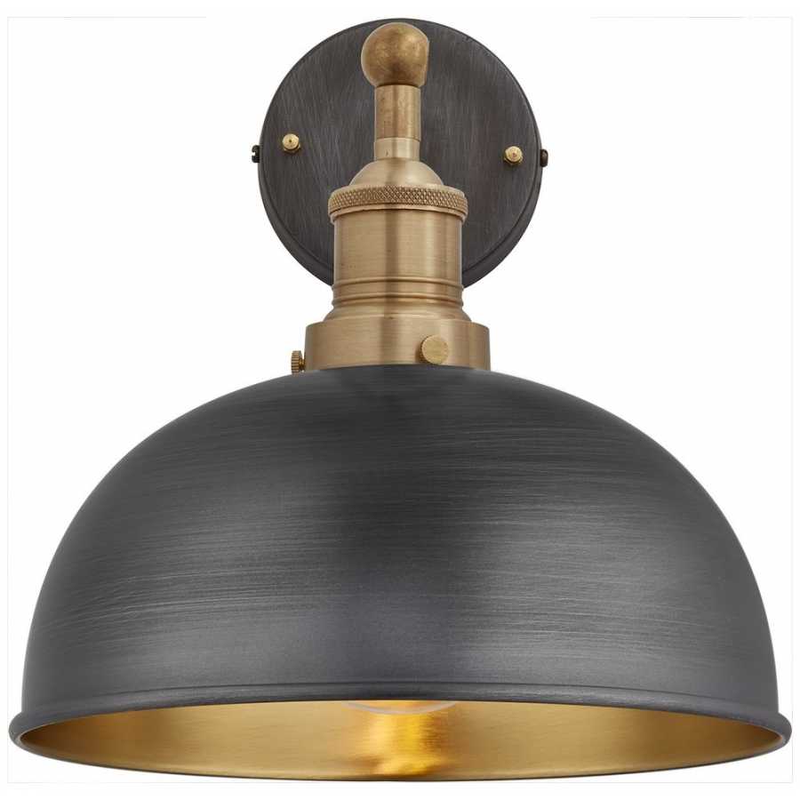 Industville Brooklyn Dome Wall Light - 8 Inch - Pewter & Brass - Brass Holder