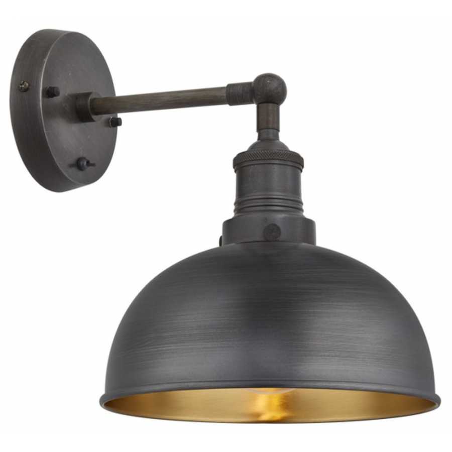 Industville Brooklyn Dome Wall Light - 8 Inch - Pewter & Brass - Pewter Holder